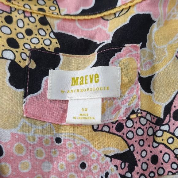 MAEVE Printed Buttondown Surf Shirt, Novelty Printed Cheetah Parrot 100% Linen - Picture 5 of 16